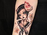 Тату аниме с маской кицуне