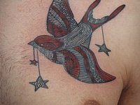 Татуировка птица и звезды