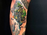 Тату лес с водопадом