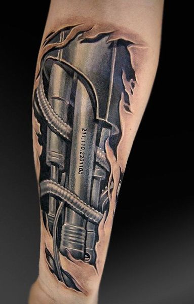тату биомеханика на предплечье