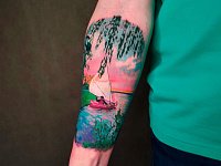 Тату парусник в закате