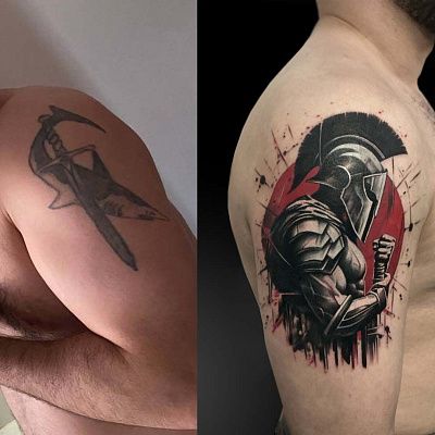 Перекрытие тату спартанец