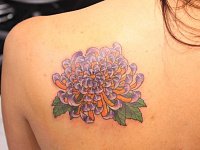 тату цветок пиона на лопатке