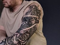 Тату рукав самурай,розы и череп
