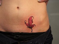 Тату сбоку живота бабочка