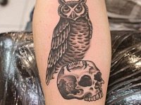 Тату сова на черепе
