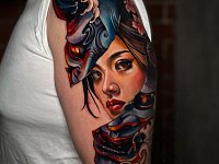 Татуировка гейша и японская маска