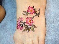 Маленькая тату сакура на ноге