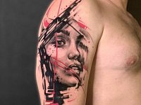 Тату портрет в стиле треш полька