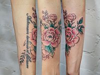 Тату пион на предплечье