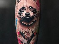 Тату енот акварель