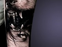 Тату волк и девушка