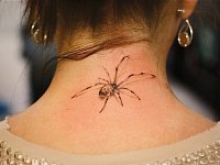 Тату на шее паучок