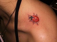 Тату божья коровка на ключице