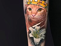 Тату кот и лилия