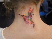 женская тату колибри на шее