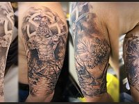 тату полурукав с богатырем и медведем