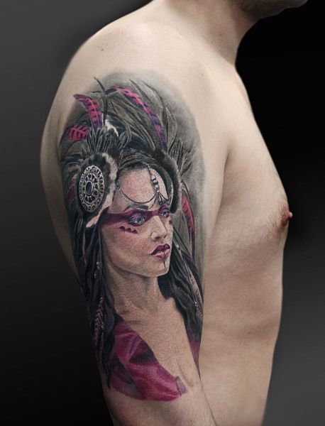 Татуировка девушка индеец