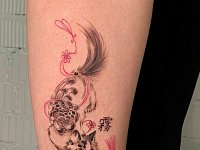 Тату кот и пион