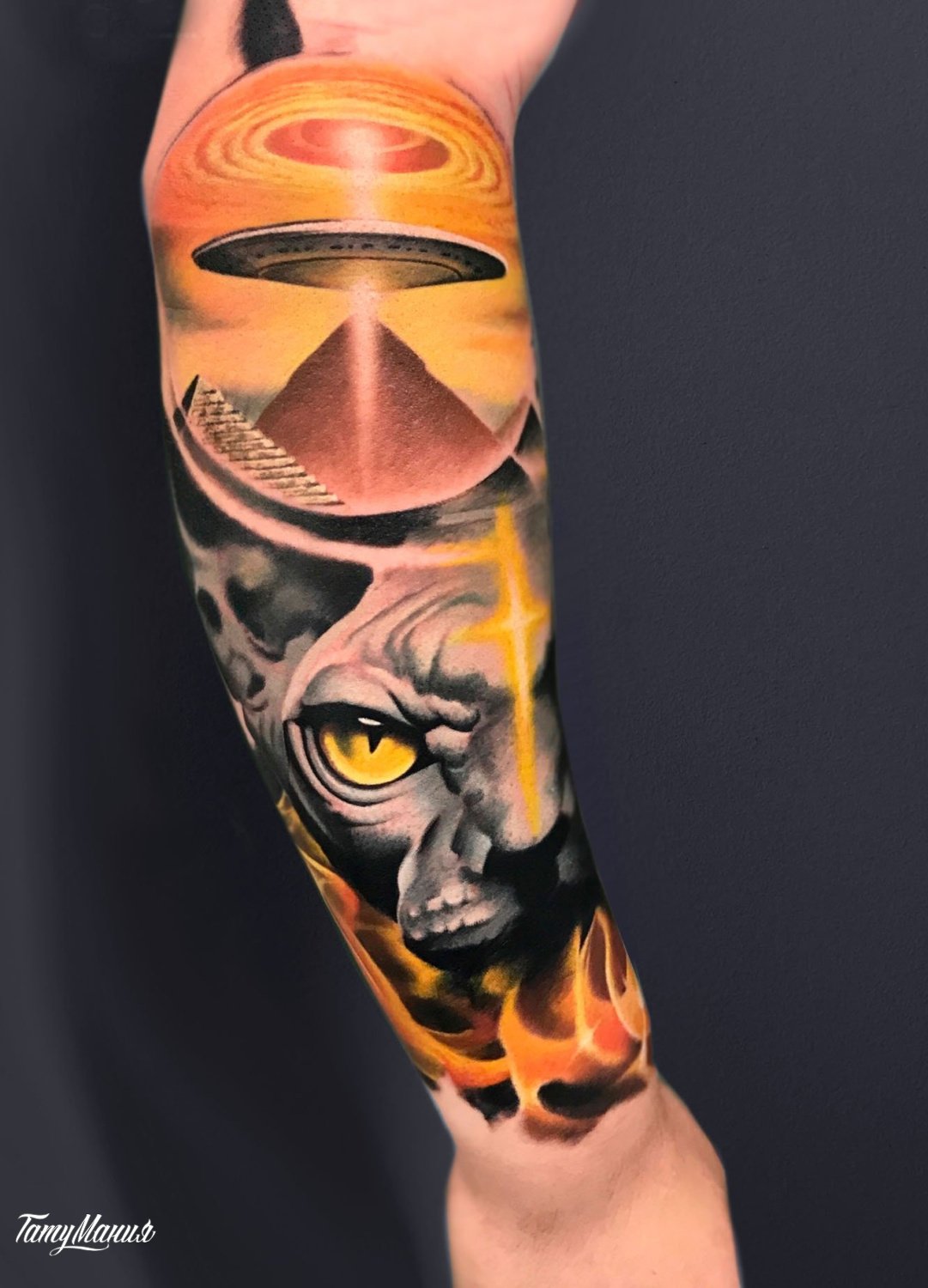 Тату Сфинкс и летающая тарелка