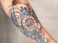 Тату карманные часы с шестеренками