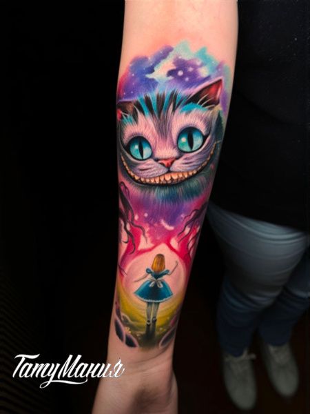 Тату чеширский кот и Алиса