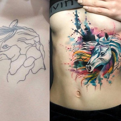 Перекрытие тату единорог