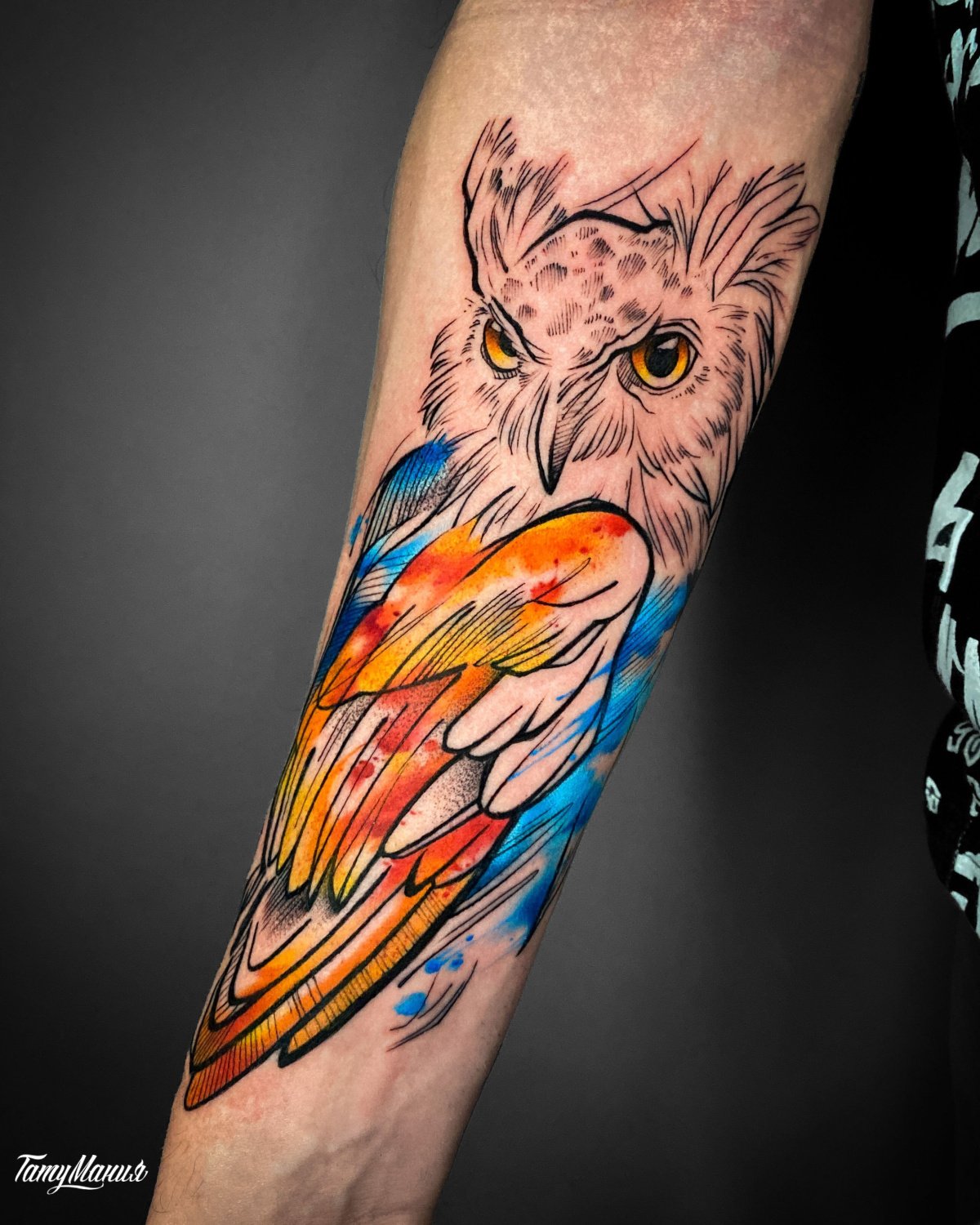 Тату филин акварель