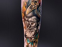 Тату волк на предплечье