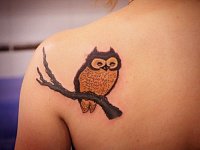 Женская тату сова на ветке