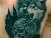 Тату волк с черепом