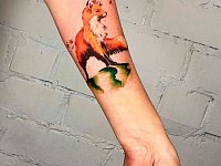 Татуировка лиса акварель