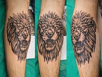 татуировка оскал льва на икре