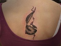 Небольшая татуировка перо на спине