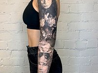 Тату рукав с портретами музыкантов