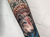 Тату волк-индеец