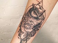 Тату филин с розой