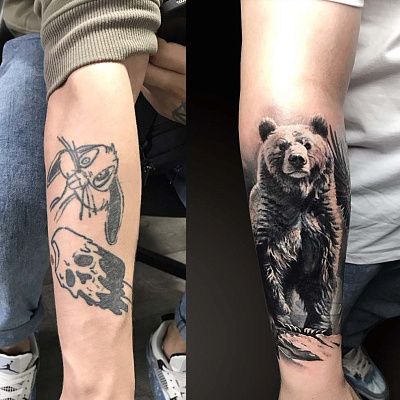 Перекрытие тату медведь