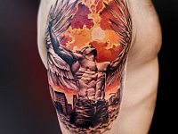 Тату ангел в закате 