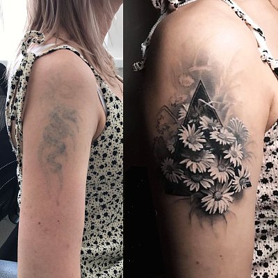 Обновление тату ромашки