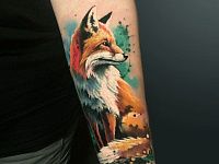 Тату лисичка в акварели