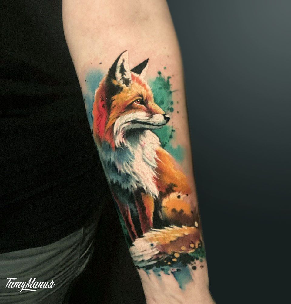 Тату лисичка в акварели