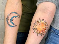 Парные тату солнце с луной