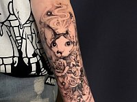 Тату сфинкс и розы