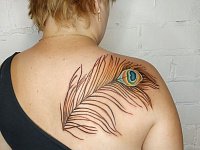 Тату перо павлина на лопатке