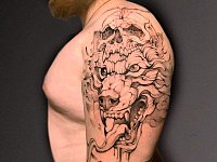 Тату волк и череп