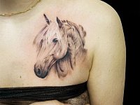 Тату лошадь на ключице