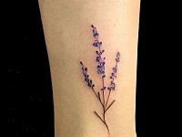 Татуировка лаванда на щиколотке