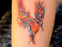 тату колибри акварель