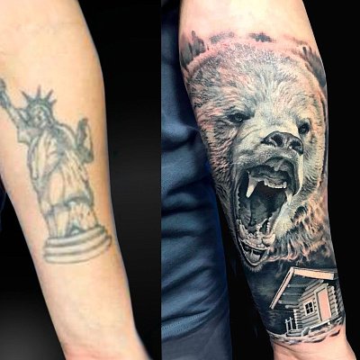 Кавер ап тату медведь